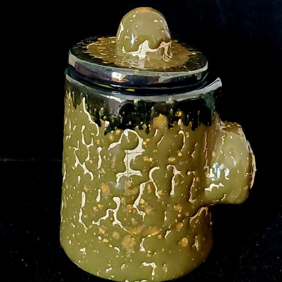 Handmade Small Ceramic Stash Jar with Elephant in Crackled Army Green Glaze with - Picture 5 of 13